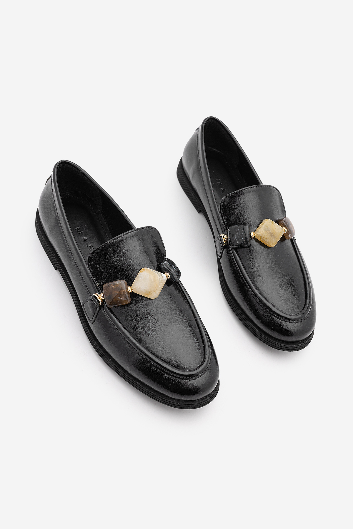 Women's Loafer Classic Casual Shoes with Moccasin Gemstone Meniva Black