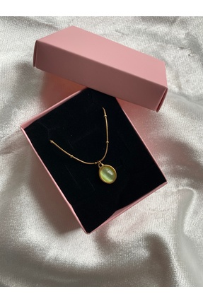 Ezremu Store Vintage Oval Taşlı Renkli Gold Çelik Kolye