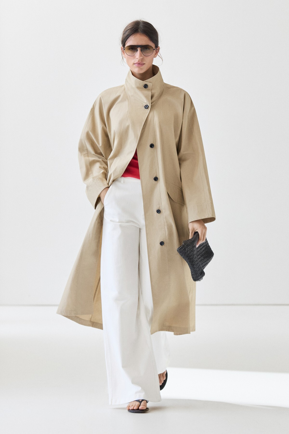 Massimo Dutti %100 pamuk dik yaka trençkot