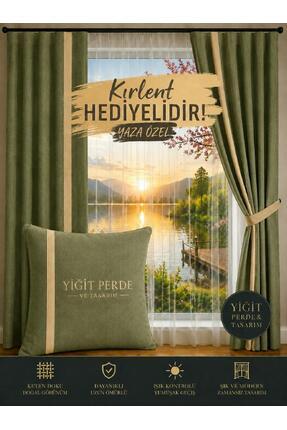 Karesi YİĞİT PERDE VE TASARIM HAKİ RENK BEJ BİYE GEÇİŞLİ (KIRLENT HEDİYELİ) K...