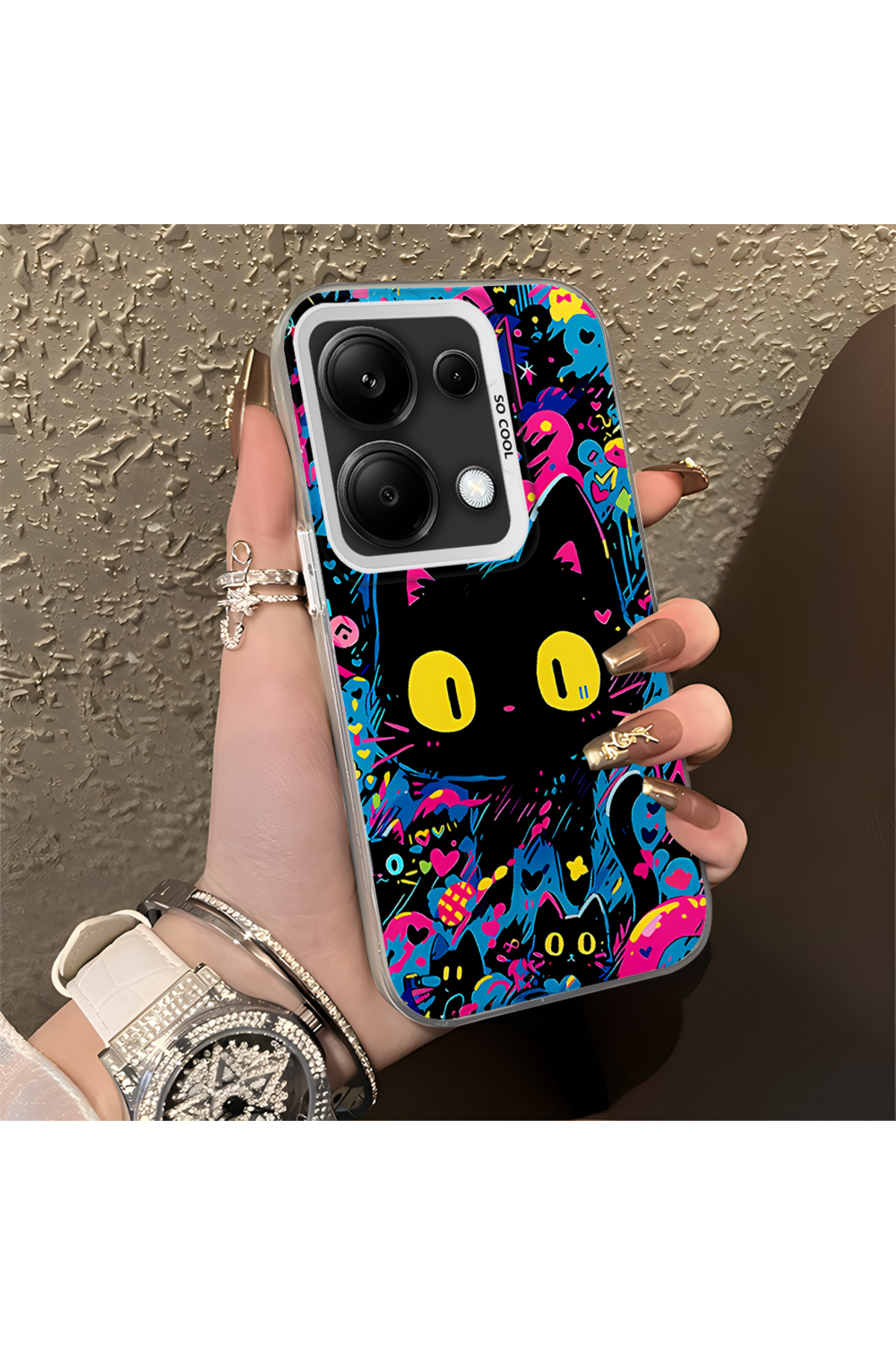Redmi Note 13 Pro 4G Compatible Silicone Edge Hard Back Case Couple Phone Case with Cat Pattern