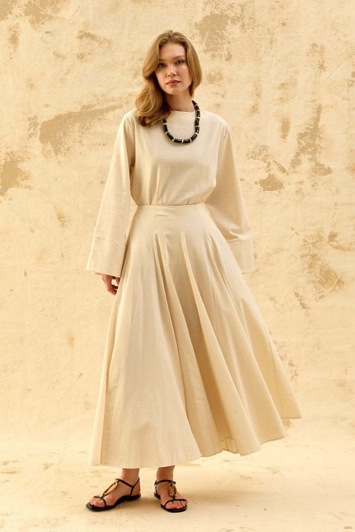 Cream Organic Linen Piece Skirt