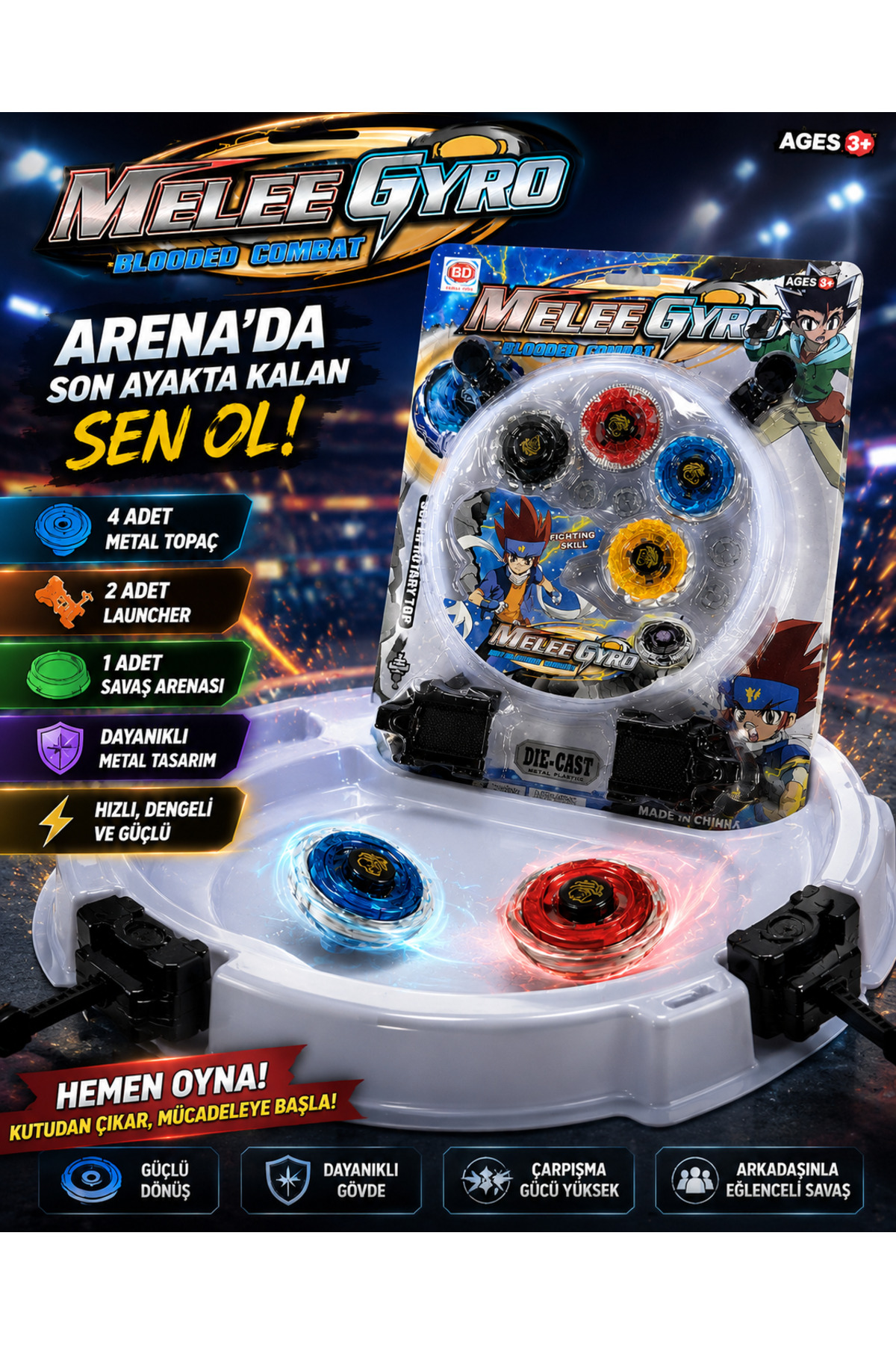 TRUST STORE MeleeGyro 4'lü Metal Beyblade Arena Seti 4 Topaç 2