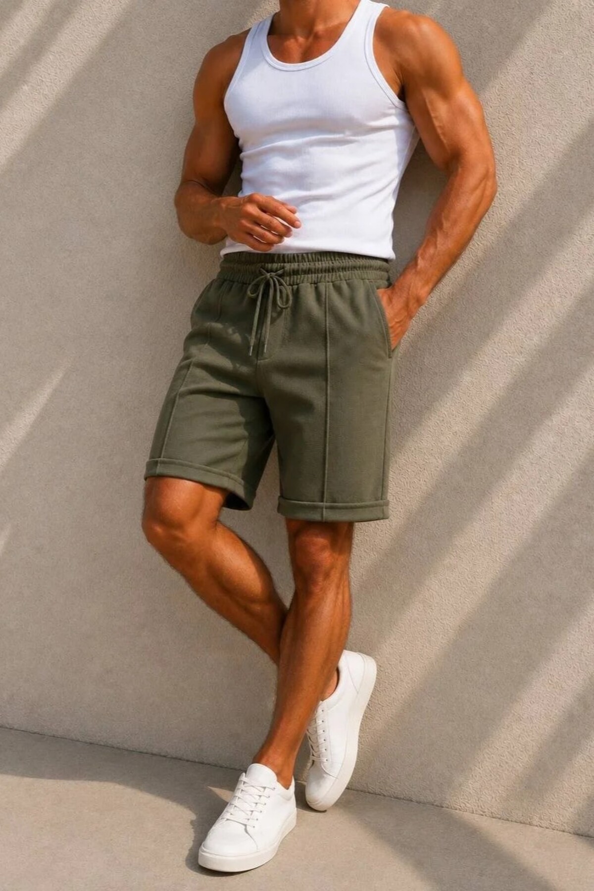MADZEYMODA Diagonel Fabric Green Khaki Men's Shorts Mz-93056- Trendyol