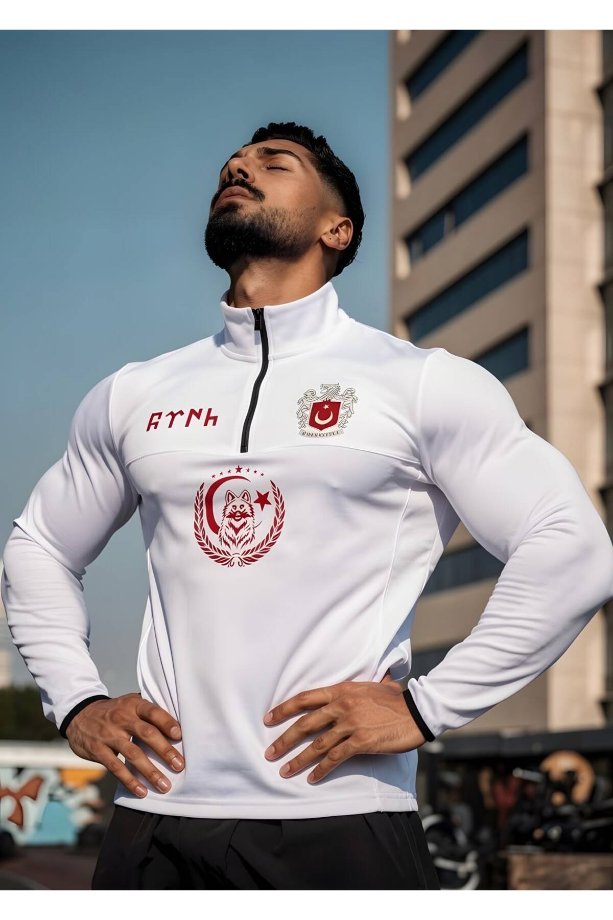Türkiye Bozkurt Baskılı Özel Tasarım Sweatshirt — سفید TÜRKBZKRT