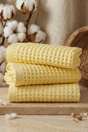 COMO HOME Waffle 3'lü El Havlu Seti, %100 Pamuk, Hızlı Kuruyan El Havluları