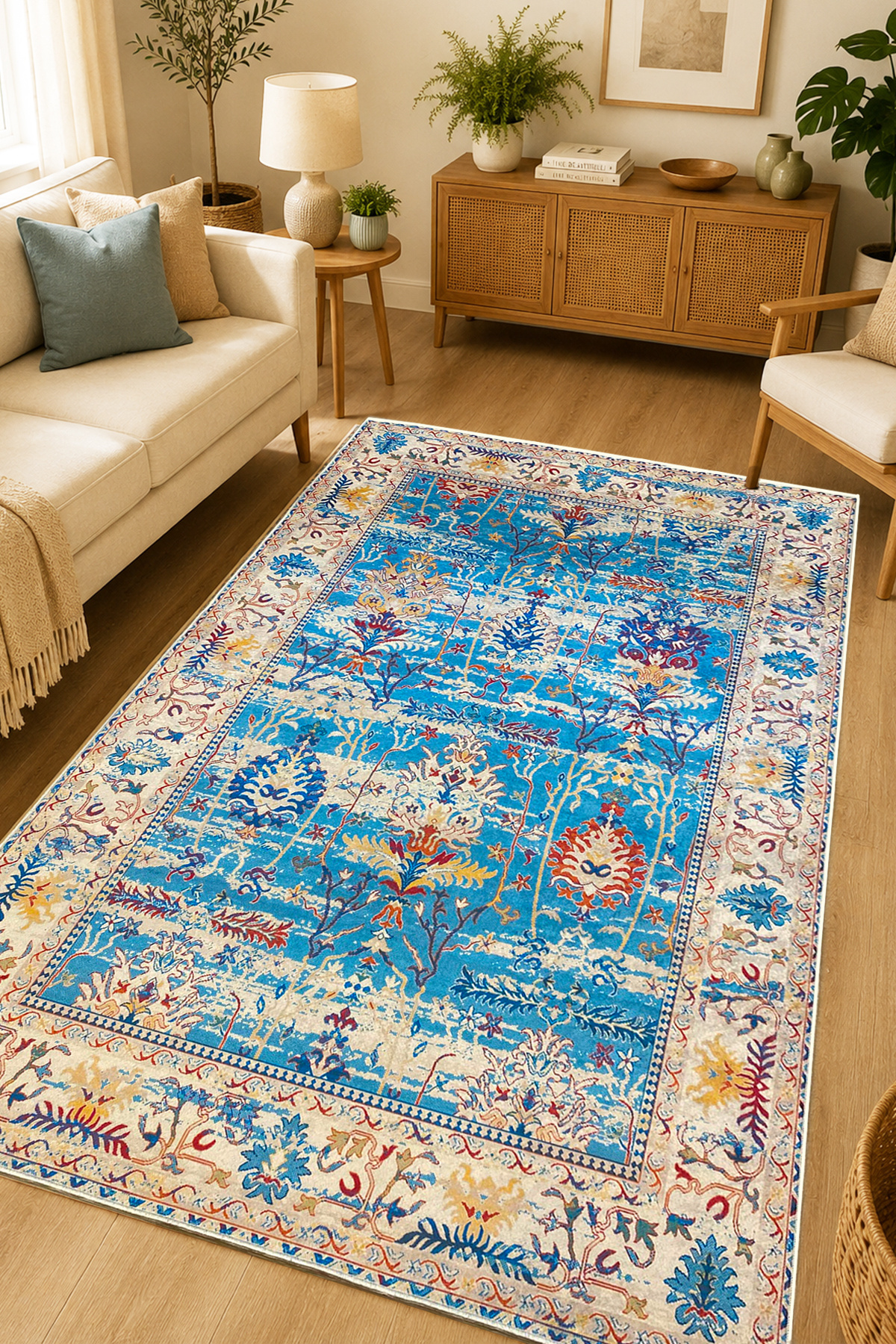 WELWIN Machine Washable Anti-Slip Base Stain Resistant Digital Living Room Rug Kitchen Rug and Runner