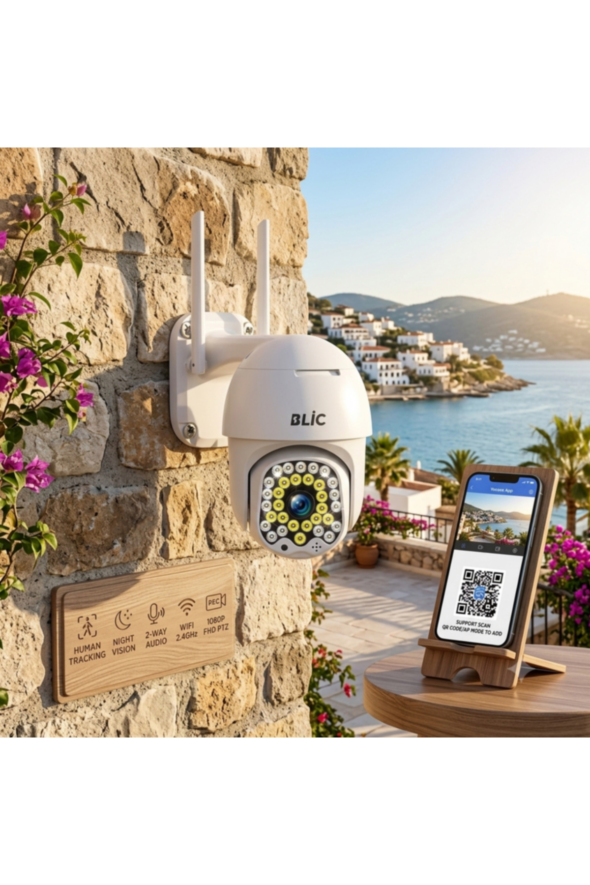 2.5 inç, Gece Görüşlü 1080p FHD 2MP Hareket Takipli Akıllı Ip Kamera