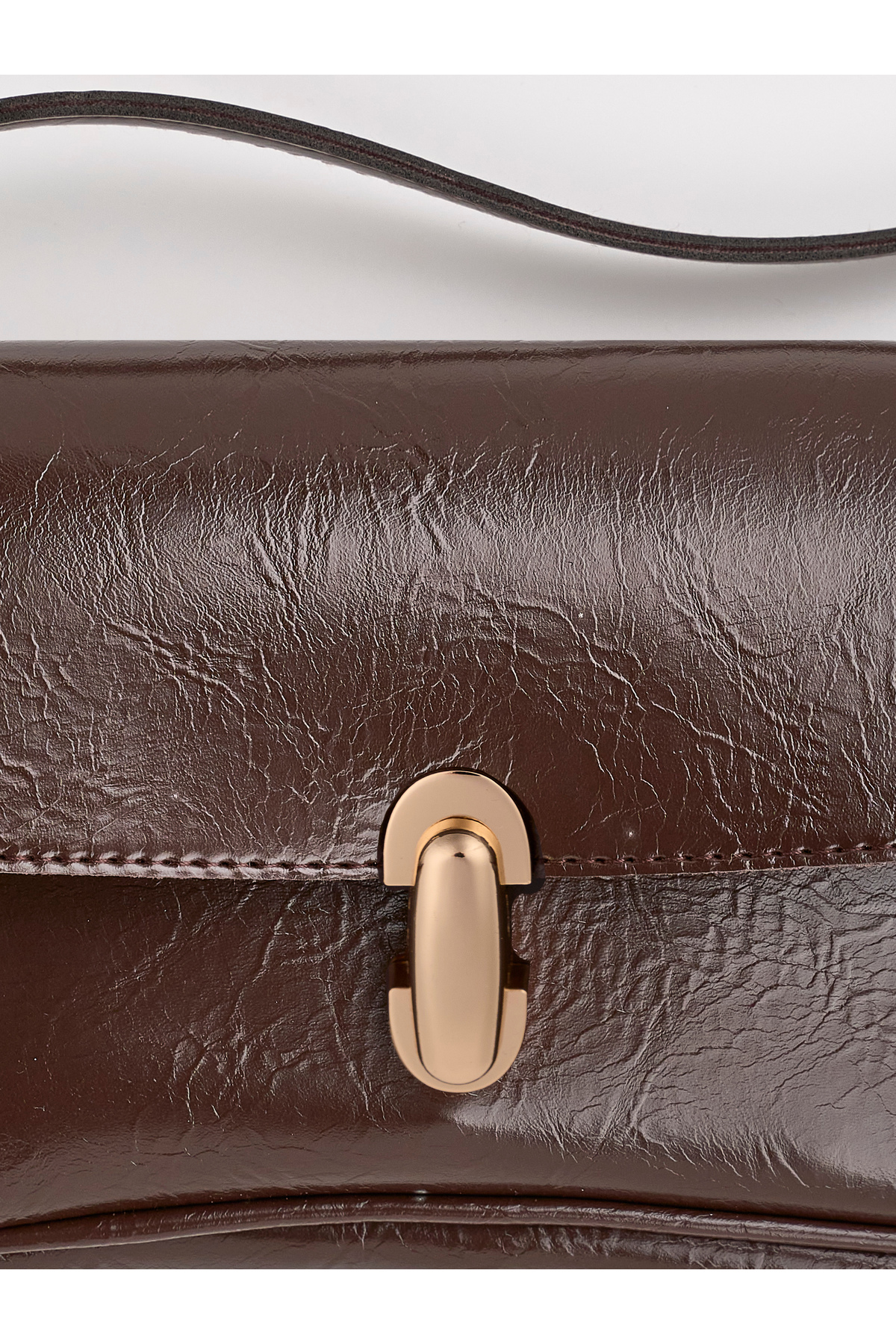 Liva Suni Deri Kadın Vintage Gold Tokalı Retro Model El ve Omuz Çantası