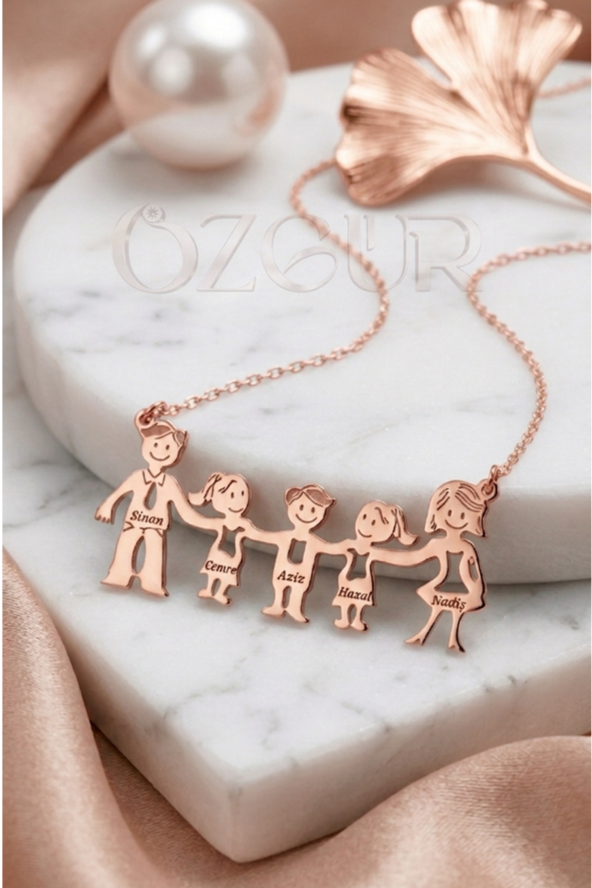 925 Ayar Gümüş İsimli 5 Kişilik Aile Kolye - Rose / 40 cm