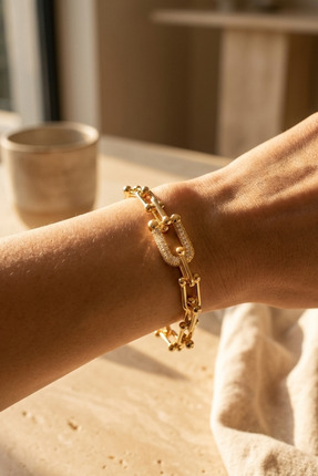 Rua Jewelry XUPİNG Özel Seri Taş Detaylı Kadın Bileklik 6 Mm 18 Cm Altın Renk...