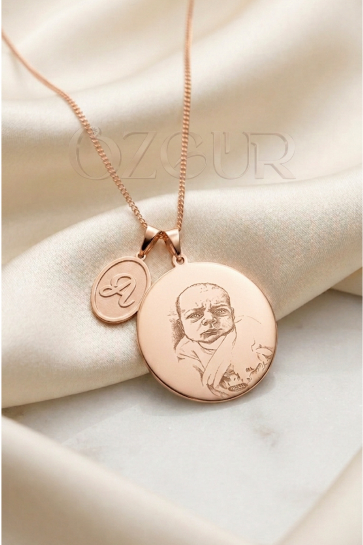 925 Ayar Gümüş Harfli ve Resimli Plaka Kolye - Rose / 40 cm