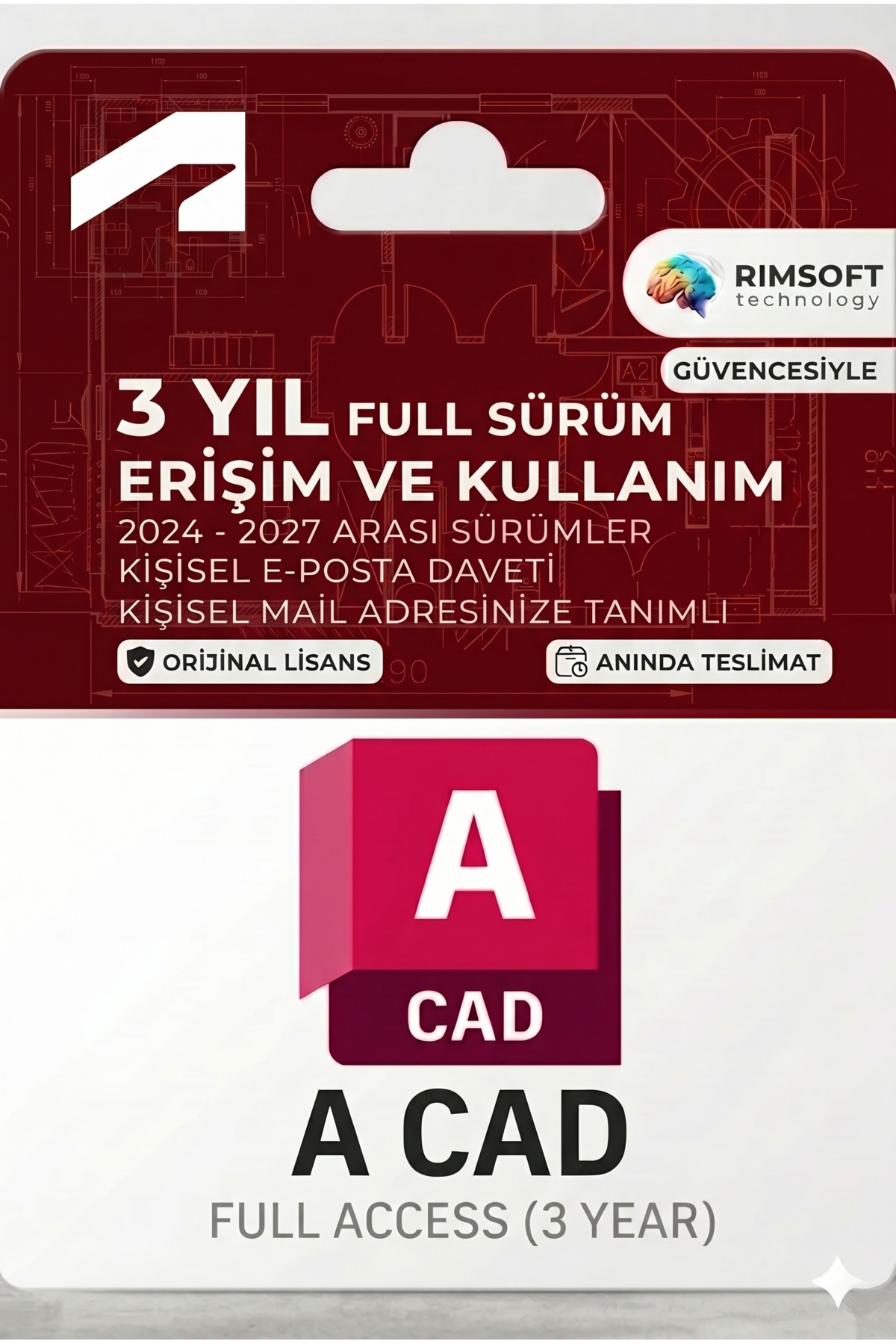 Rimsoft Autocad2024-2027 Arası Full Sürüm - 3 Yıl Erişim - Kişisel Mail Adresinize Davet - Orijinal Lisans