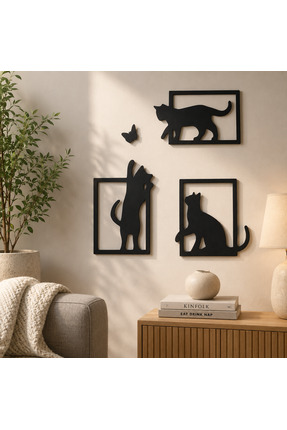 LAVİNİA Modern Kedi Figürlü Duvar Süsleri- 3'lü Set (3D)