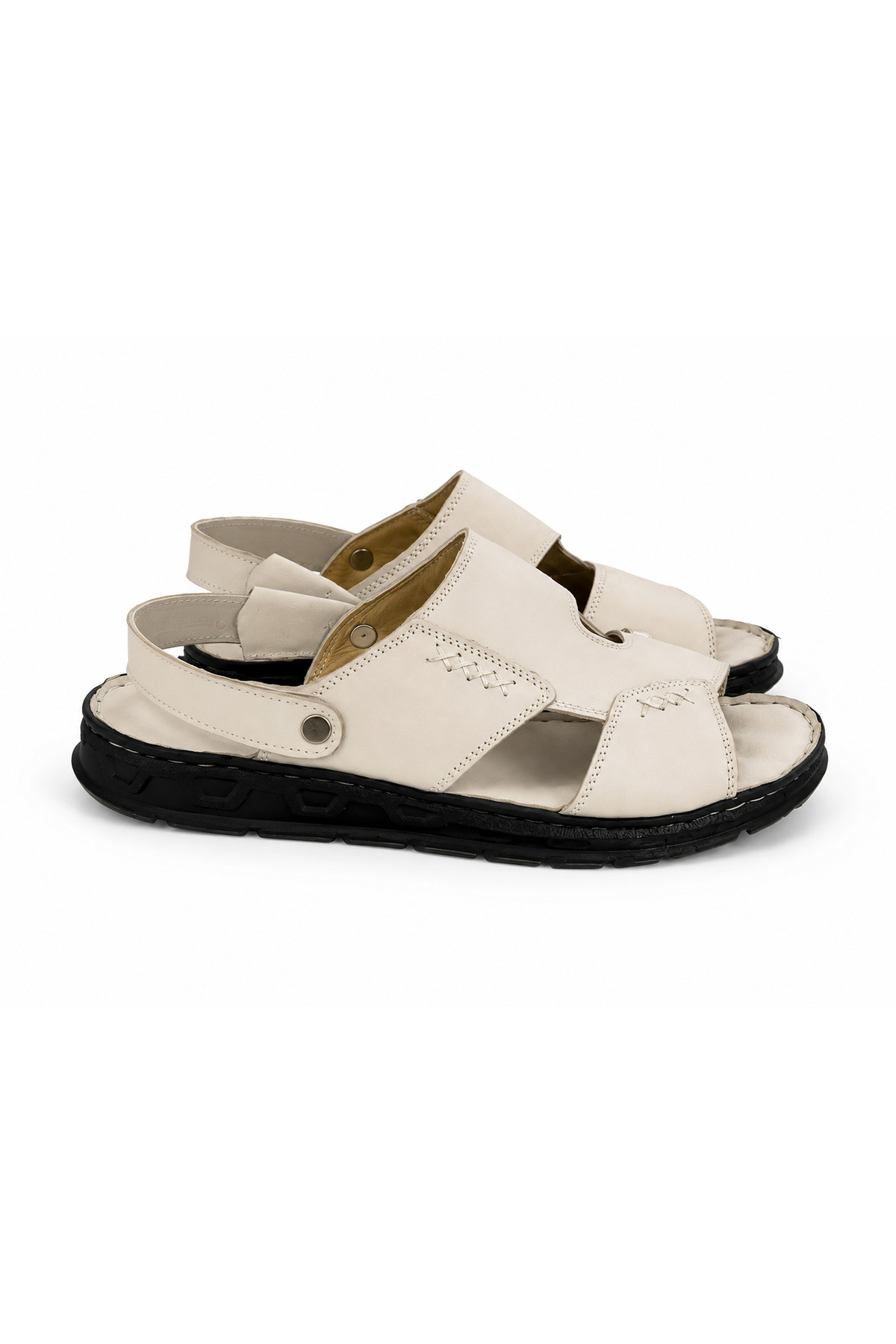 Cooka Shoes Erkek Siyah Hakiki Deri Sandalet Terlik – İç Dış %100 Deri, Konforlu ve Şık Günlük Kullanım – Krem