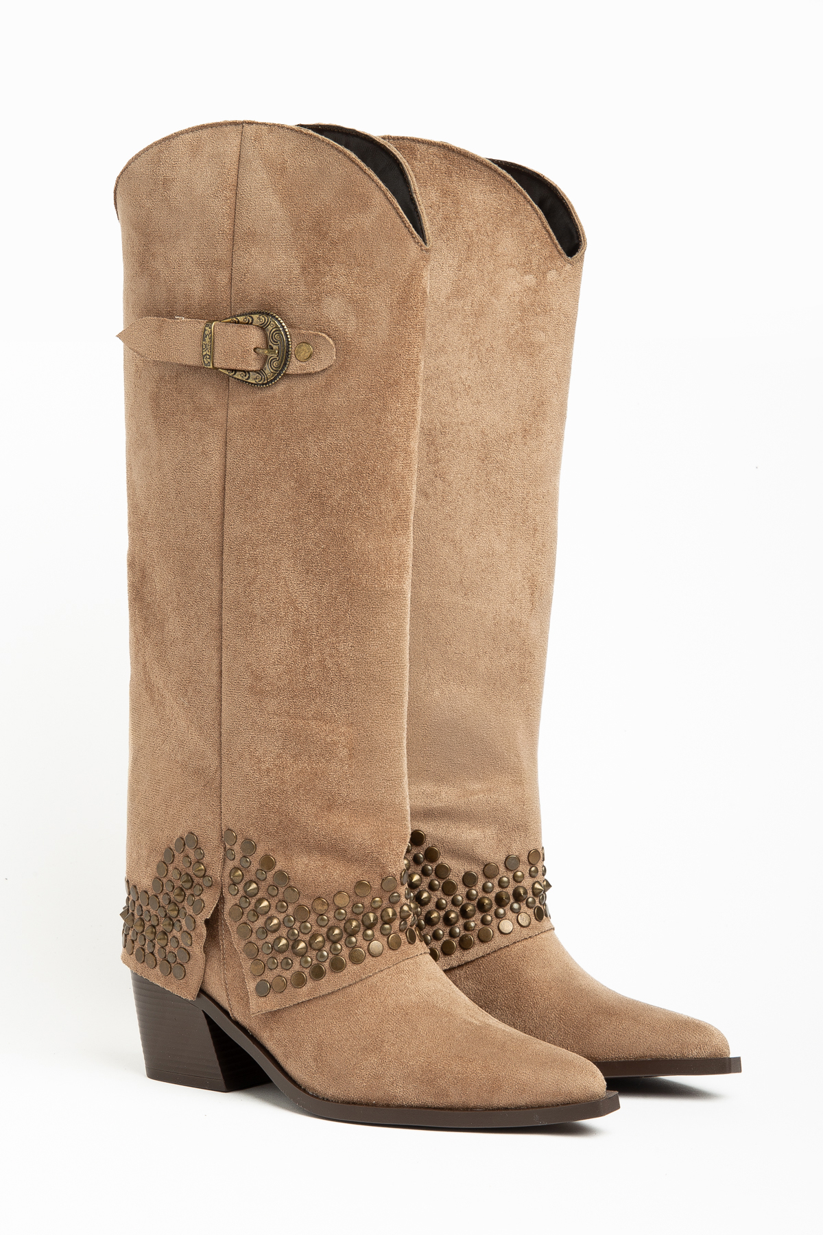 DENORA Vizon Camel Mat Süet Trok Detay Tokalı Western Kovboy Çizme görsel 2
