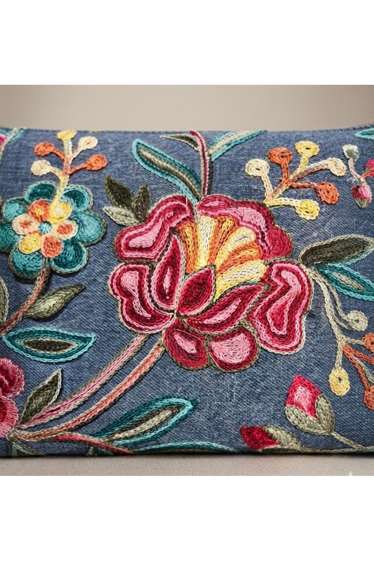 Ruche Atelier Nakış Detaylı Denim Clutch görsel 2