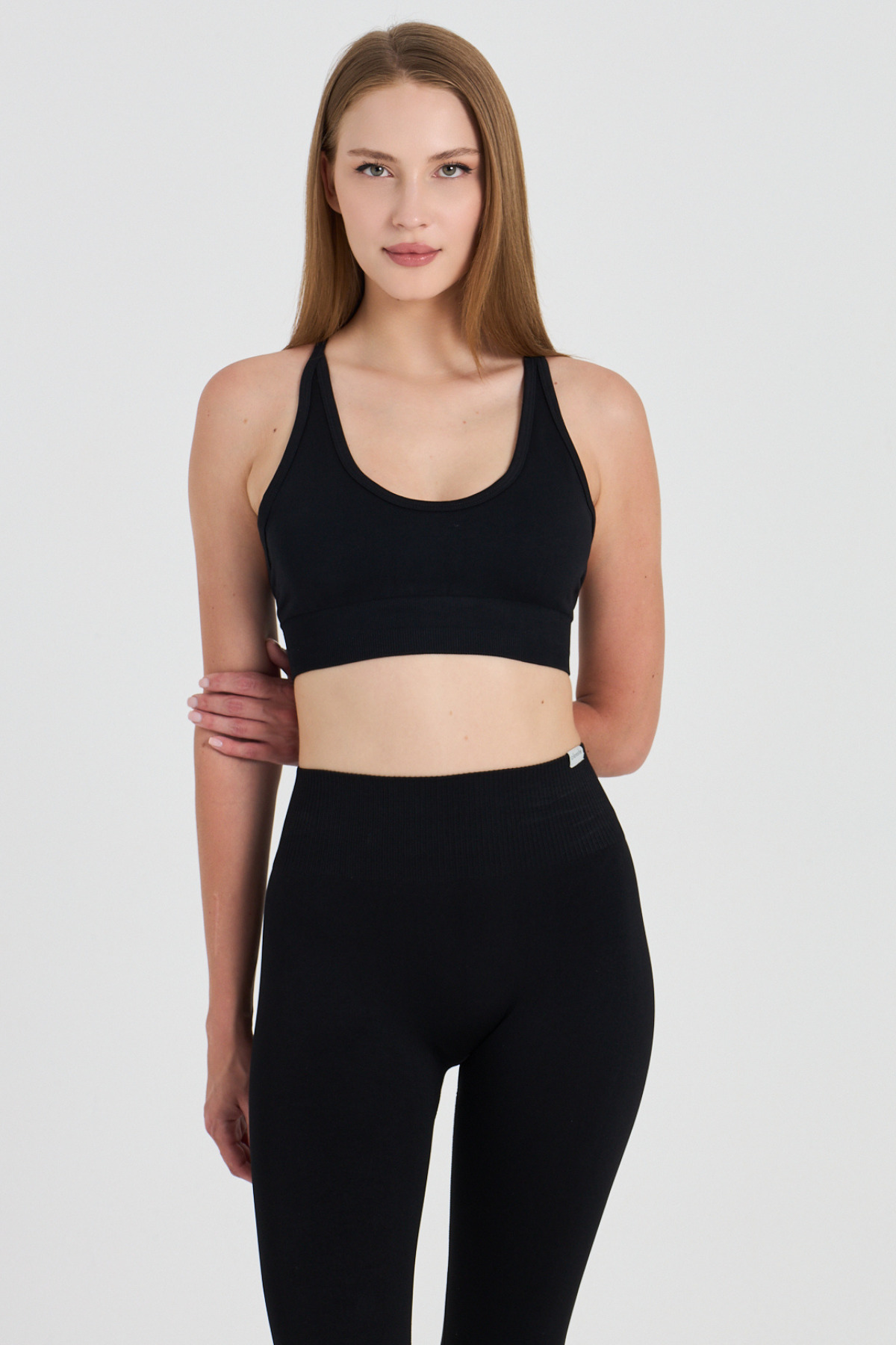 CLOSSHE Kadın Yüksek Bel Push Up Toparlayıcı Dikişsiz Seamless Spor Taytı Yoga Pilates Fitness - Siyah görsel 7
