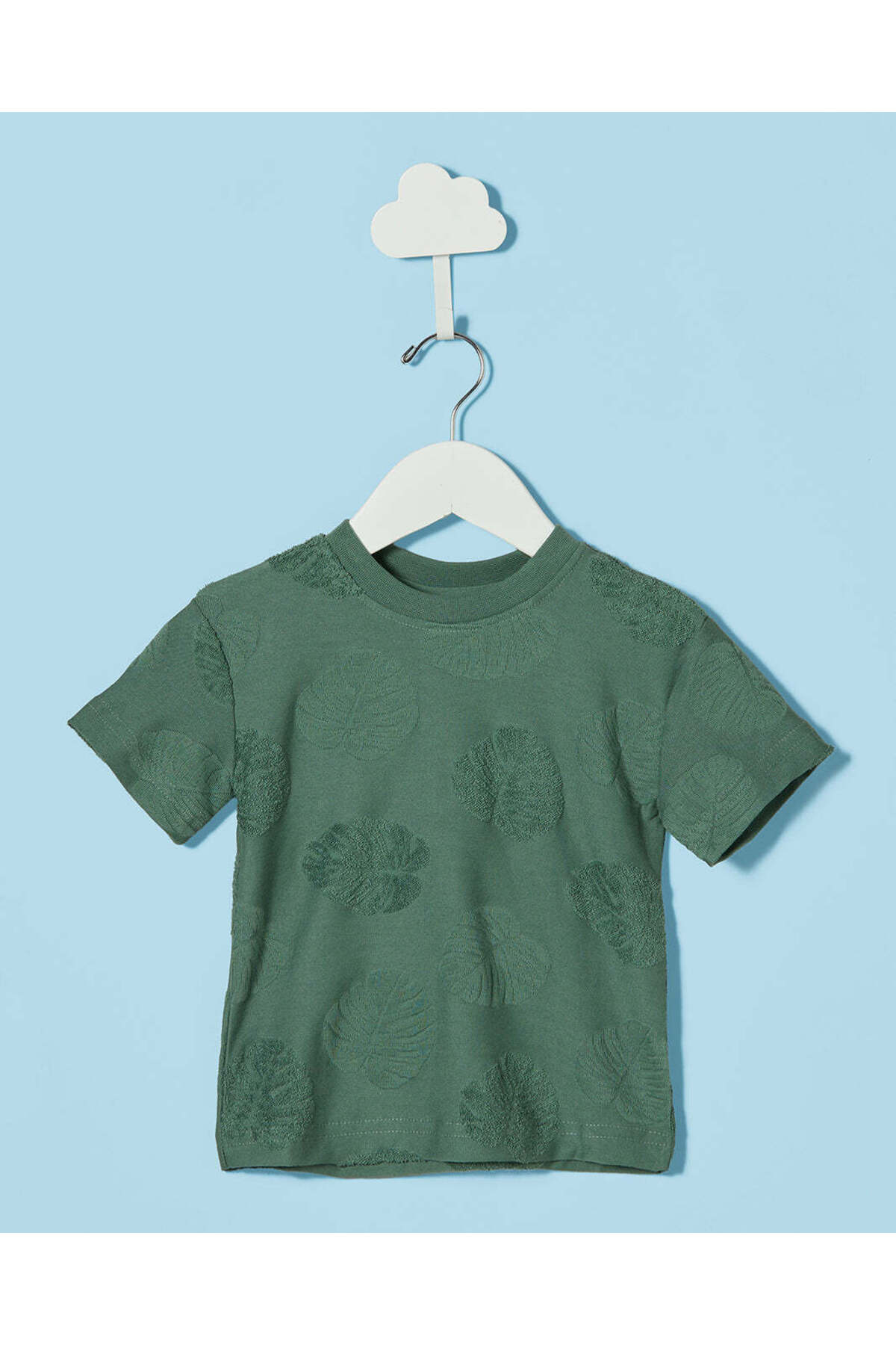 REDTAG Infant Boys Green Leaf Jacquard T-Shirt