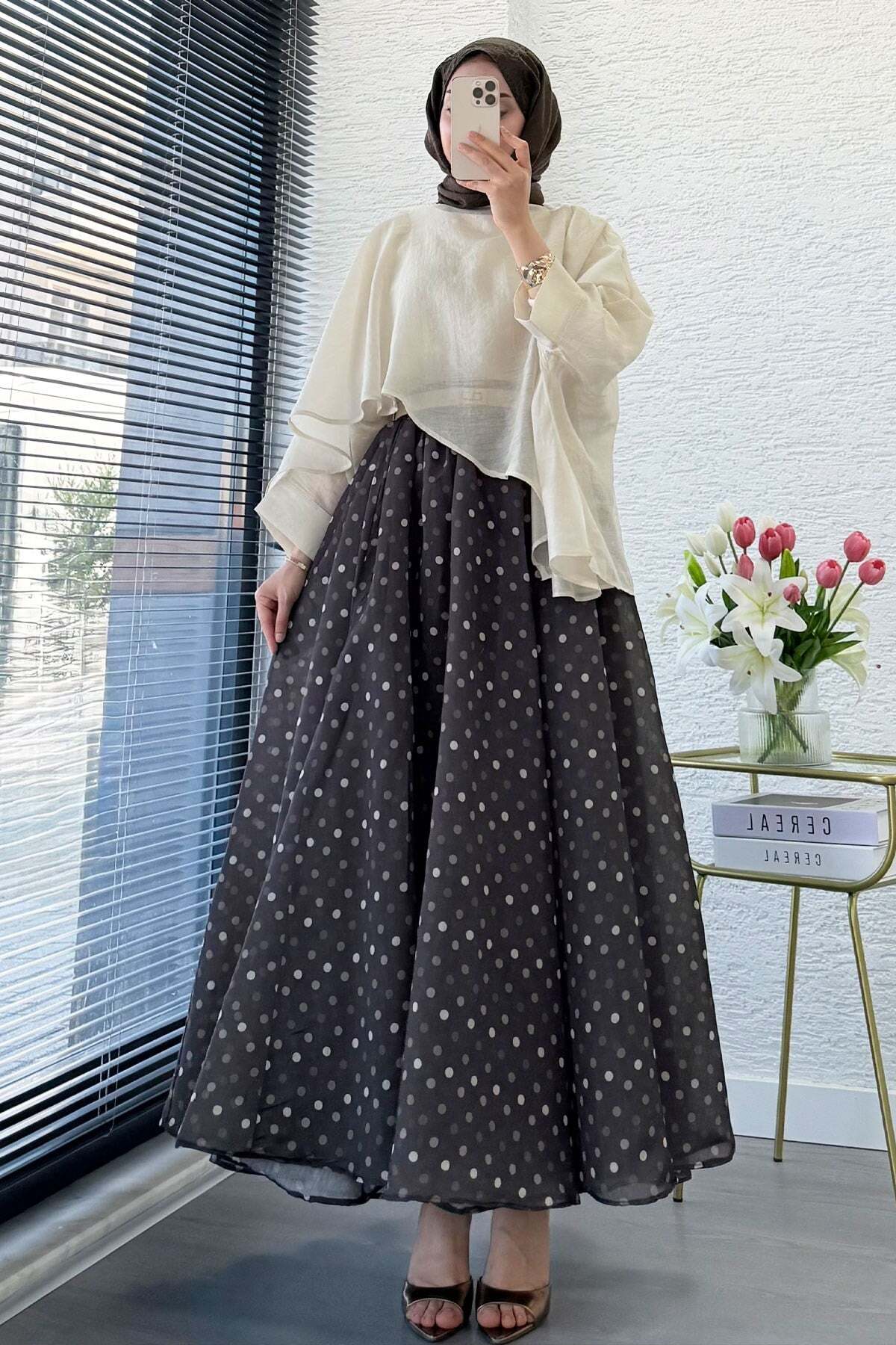MELEK ARAZ  Premium Yarasa Kol Şal Yaka Vual Bluz - Taş - Görsel 5