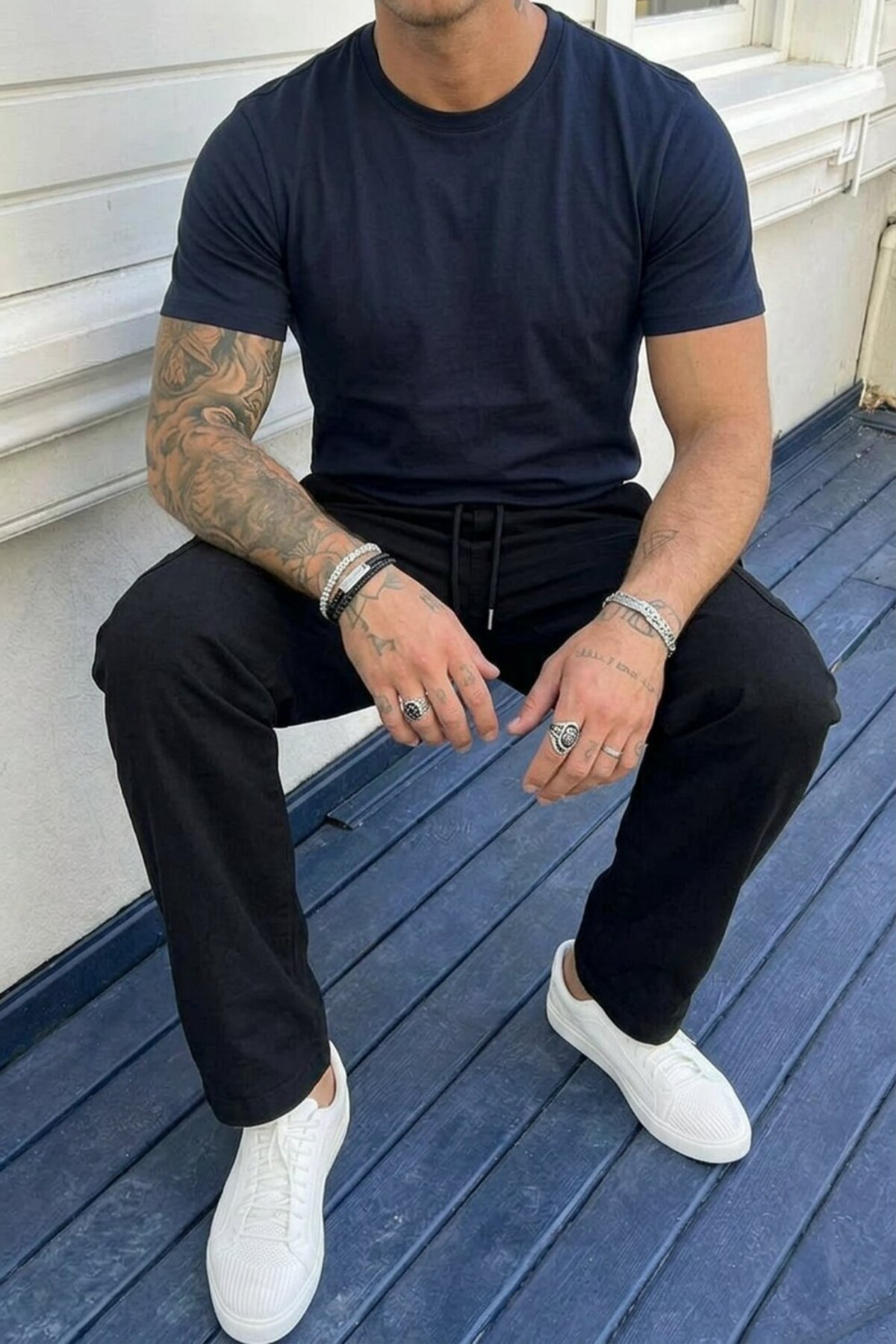 DAMGA JEANS Erkek Kargo Cepli Siyah Bol Keten Pantolon görsel 4
