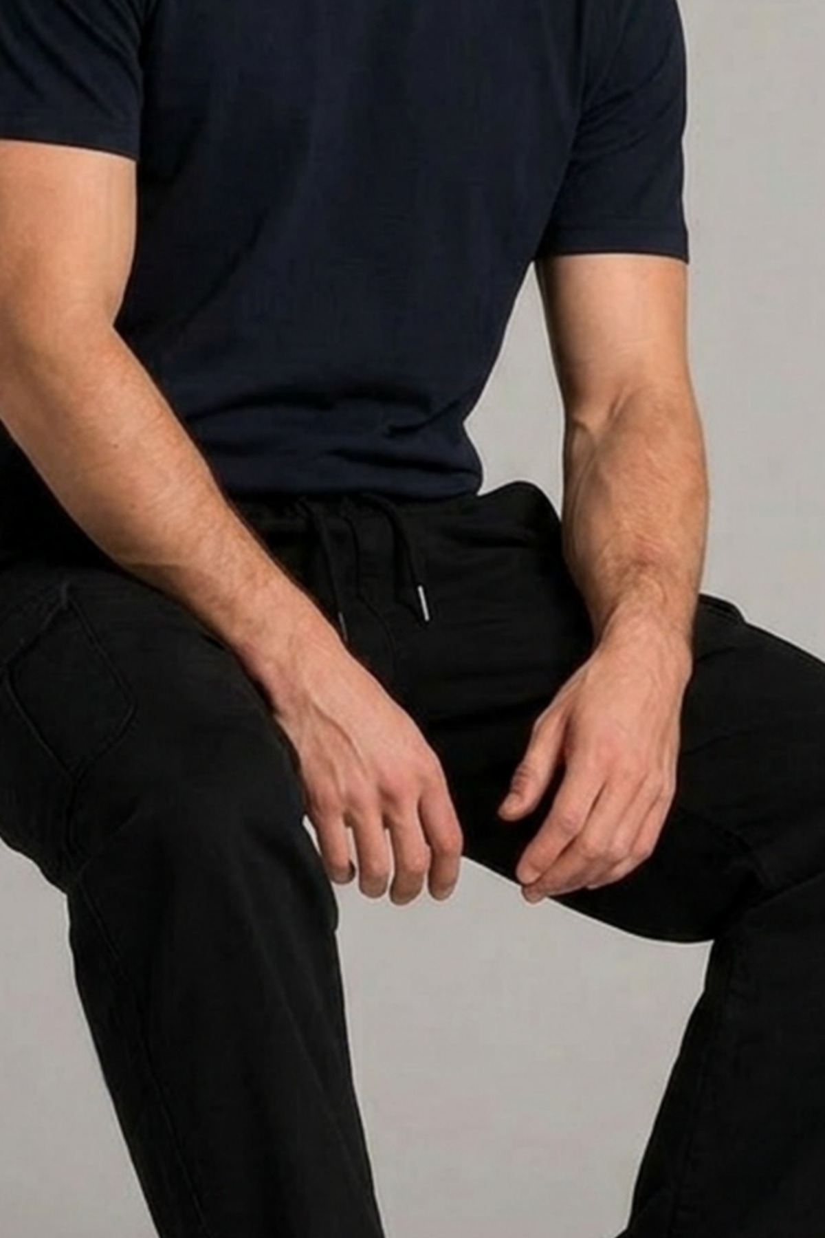 DAMGA JEANS Erkek Beli Lastikli Siyah Kargo Keten Pantolon görsel 5