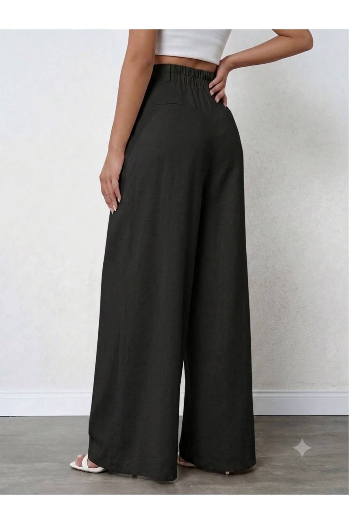tuzu moda BÜYÜK BEDEN FLOTOLU KETEN PANTOLON ARKA YARIM LASTİK FLOTOLU PANTOLON görsel 2