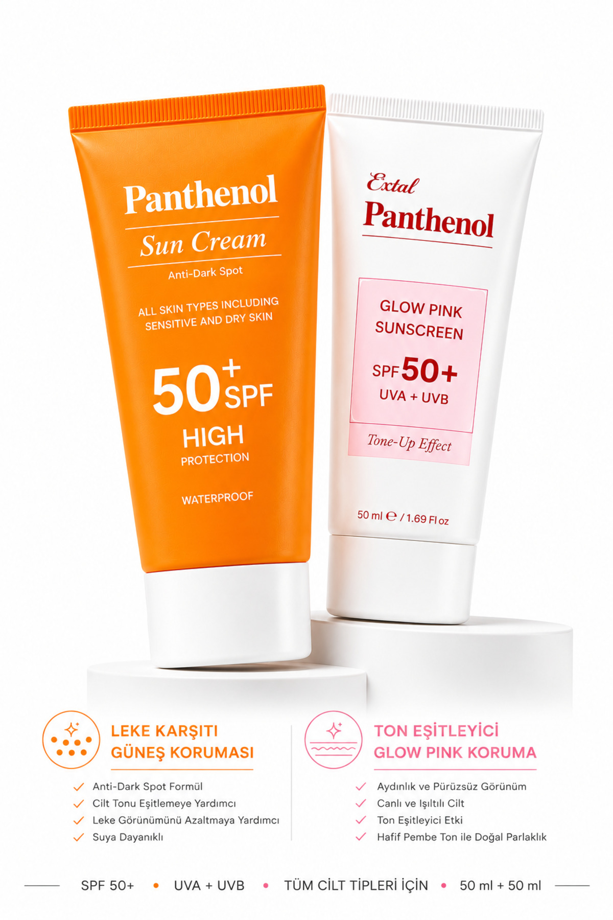 Panthenol Tüm Cilt Tipleri İçin Ultra Hafif Leke Karşıtı ve Ton Eşitleyici Renkli Yüksek Uv Korumalı Güneş Kremi Seti Spf50+ — PNTHLKTNEŞTLYCKRM50MLX2 — تصویر 3 از 6