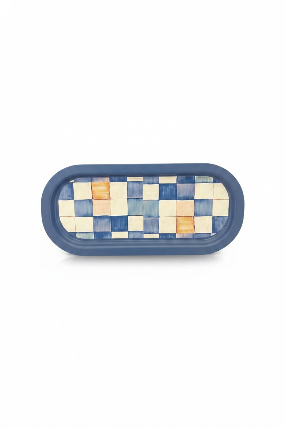 Mavi Dama Desenli Oval Metal Servis Tepsisi - 160x350 mm — Tepsiler — görsel 3 / 5 — Tinbox