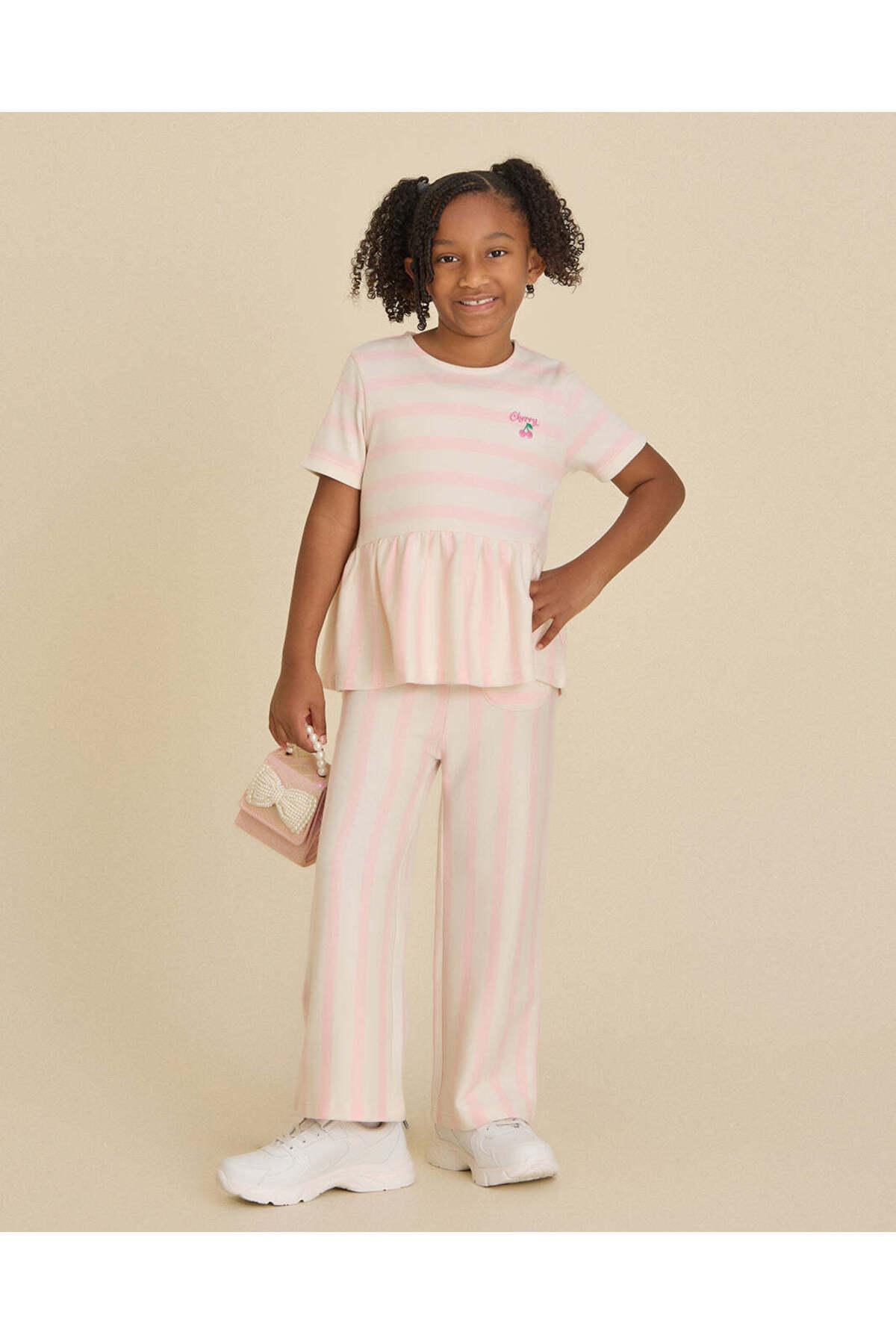 REDTAG Girls Pink Striped Casual Set
