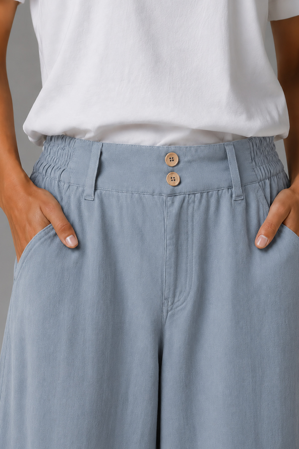 Denvy Denim Kadın Bulut Mavisi Çift Düğme Detaylı Palazzo Pantolon görsel 3