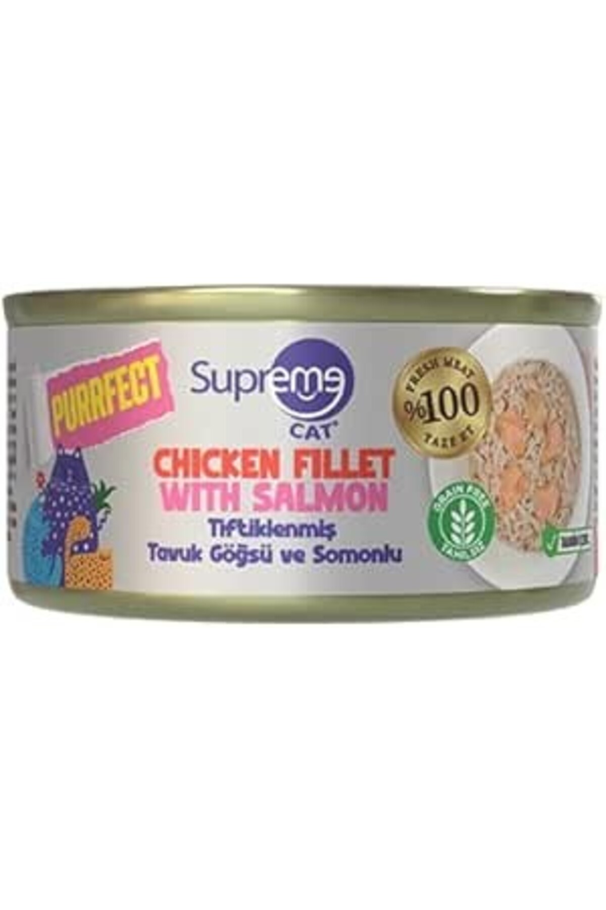 Supreme Cat Purrfect Tiftiklenmiş Tavuk Göğsü & Somonlu Konserve Kedi Yaş Maması 70 gr Tahılsız