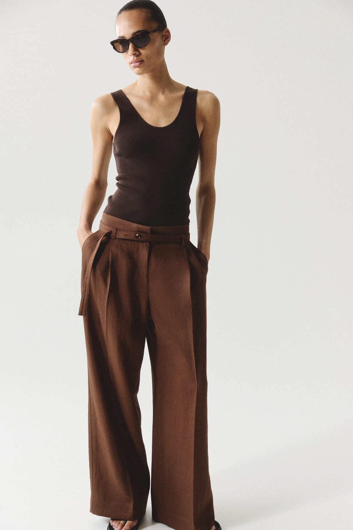 H&M Kemerli Geniş Pantolon