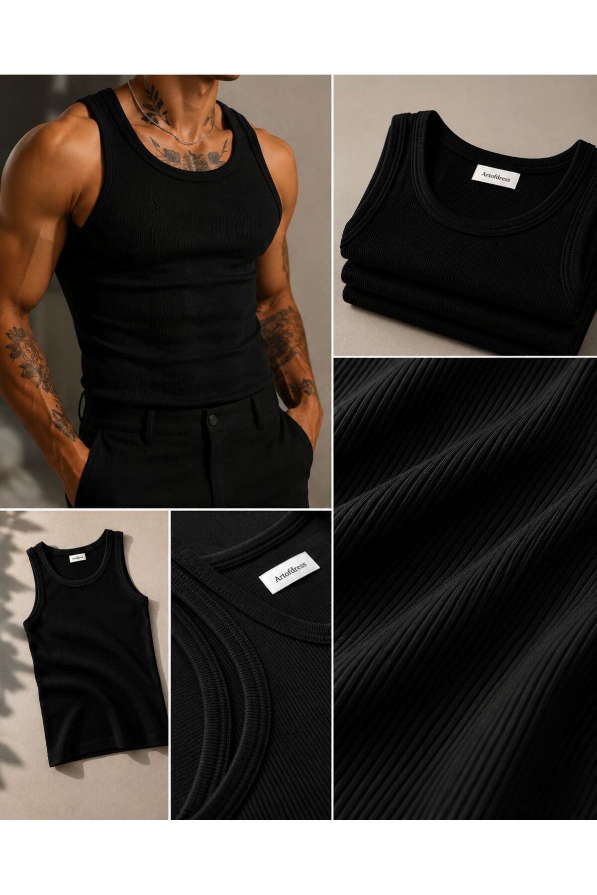 art of dress Erkek 3'lü Halter Yaka Likralı Kaşkorse Slim Fit Sporcu Atlet görsel 3