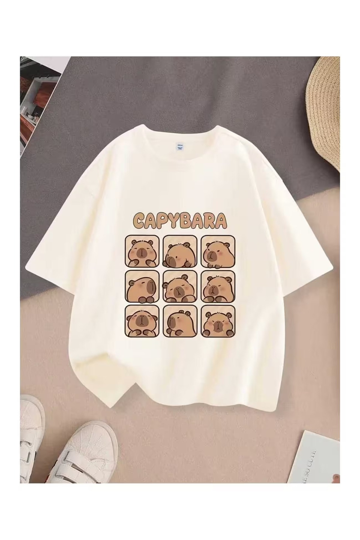 ZİYMO KADIN CAPYBARA BASKILI OVERSİZE TSHİRT