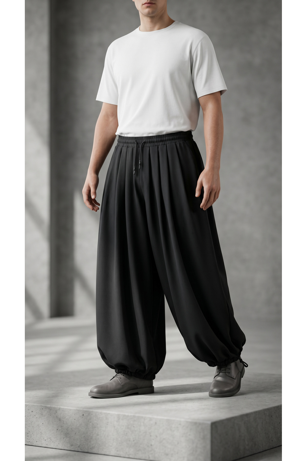 شلوار حرم ورزشی اسپرت کرپ مردانه Hakama Street Style — مشکی 3013-H — تصویر 3 از 4