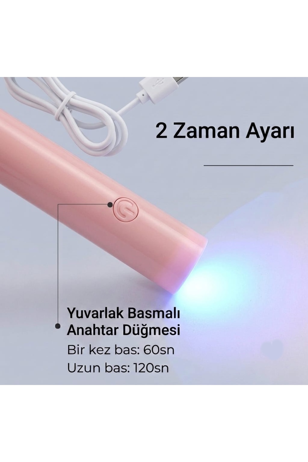 UV Mini Oje Jel Kurutucu Taşınabilir Şarjlı 60-120 Saniye zaman ayarlı Pembe Fener — c21-ojekurutucupembe-da — تصویر 2 از 6