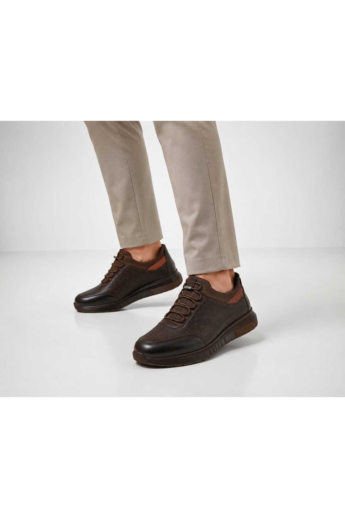 KİNGLE Premium Erkek Suni Deri Casual Sneaker, Kahverengi Konforlu Günlük Ayakkabı görsel 4