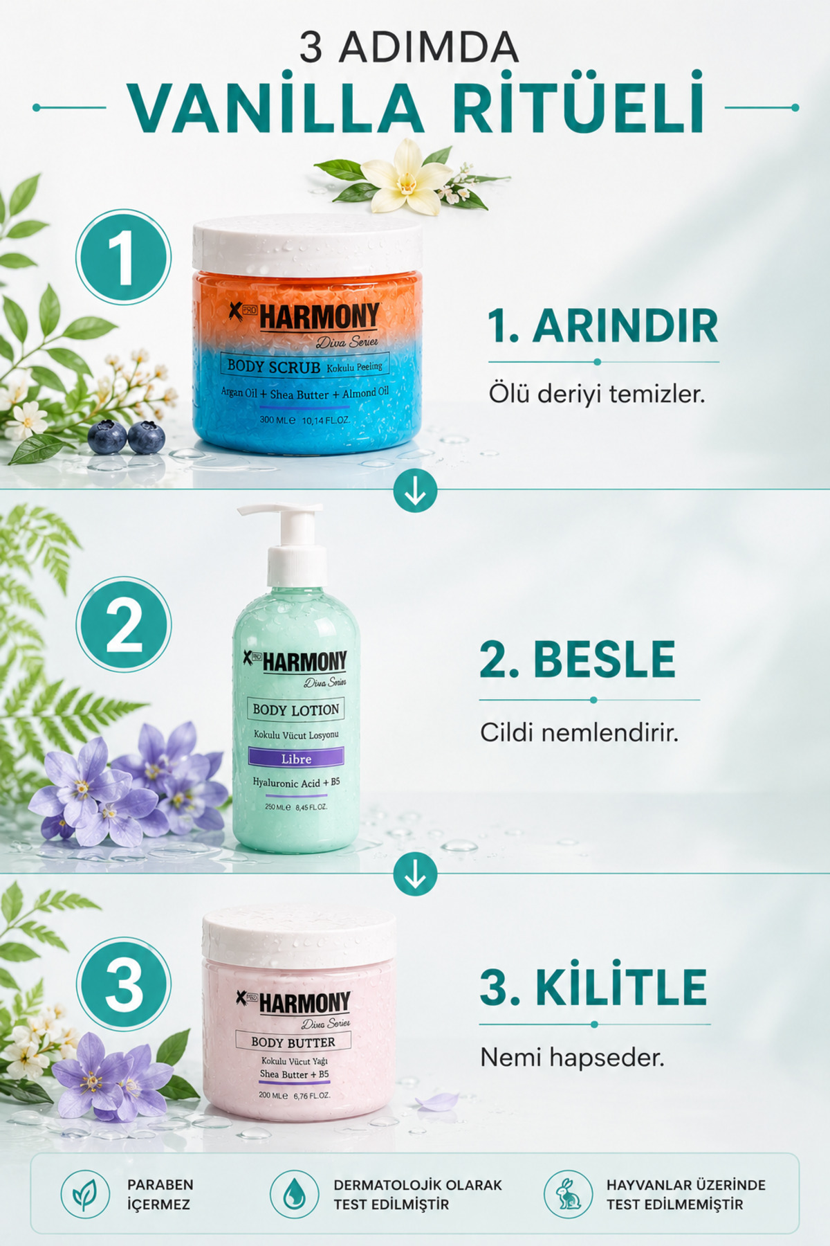 L-i-b-r-e Ritüeli 3’lü Vücut Bakım Seti 750 ml | Body Scrub + Body Lotion + Body Butter — PH-VRS-LIB-750 — تصویر 2 از 7