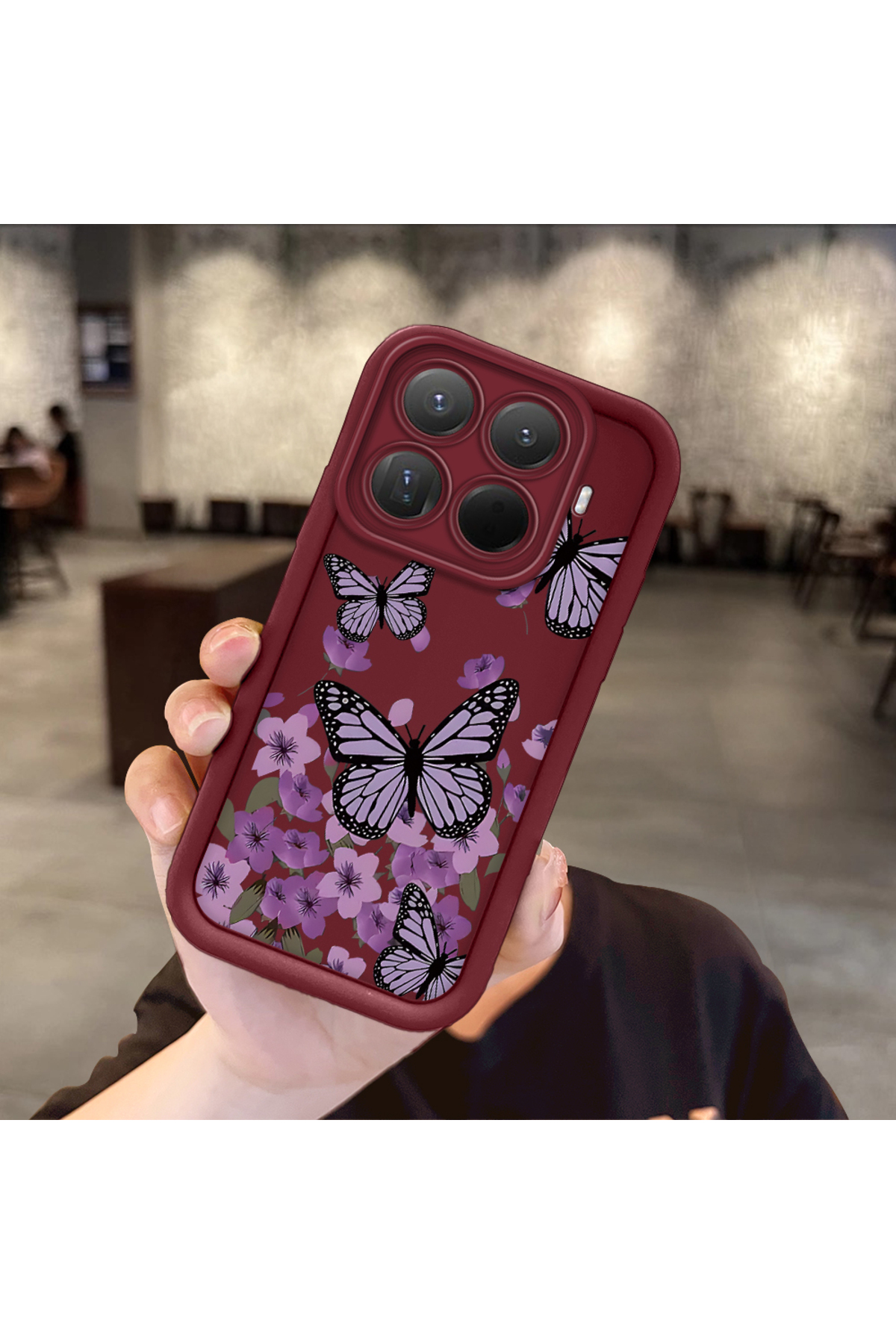 Mi 15T Pro Compatible case camera protector Burgundy Silicone Couple Phone Case Butterfly Pattern