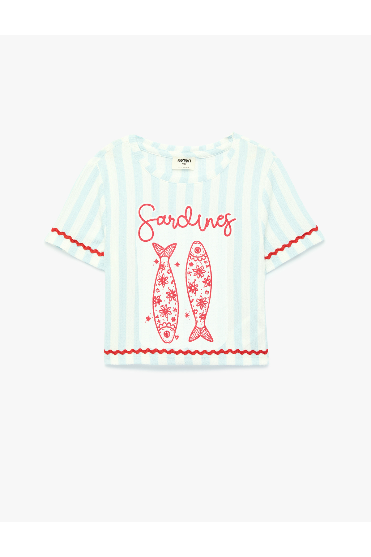 Koton Fish Print Short Sleeve Crew Neck Crop T-Shirt