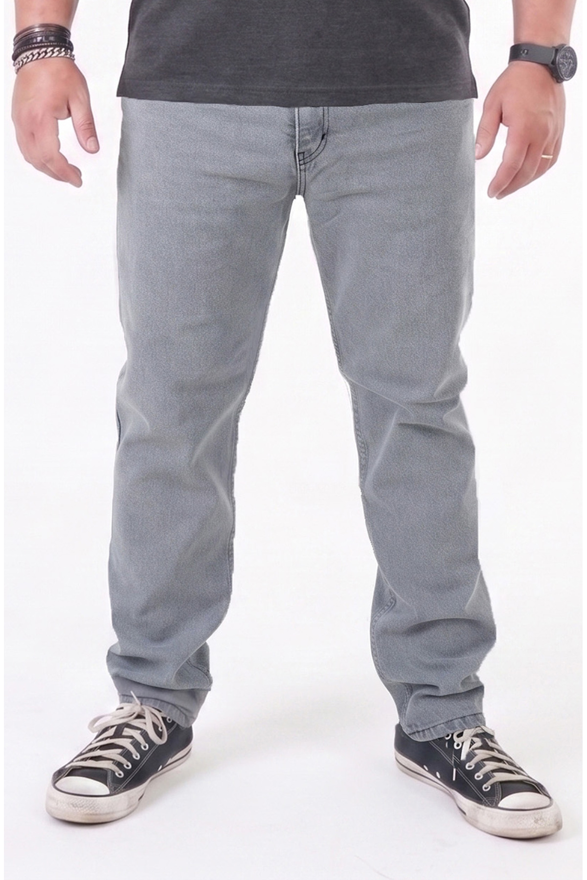 Denim Gri Erkek Kot Pantolon Likralı Klasik Kesim Büyük Beden Jean görsel 2