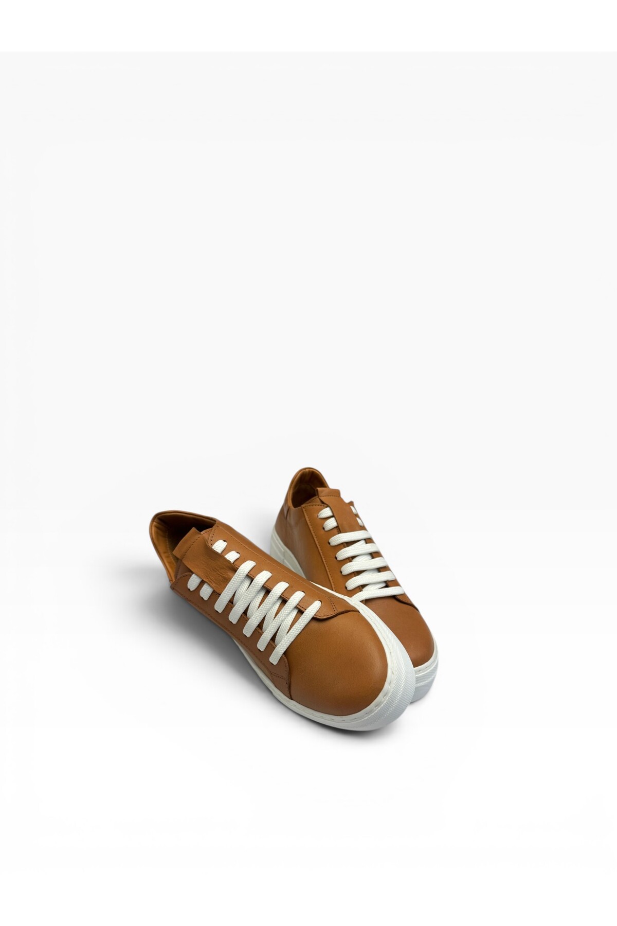West To West Westtowest Kadın Taba Hakiki Deri Sneaker - Beyaz Kalın Tabanlı Bağcıklı Şık Günlük Spor Ayakkabı görsel 6