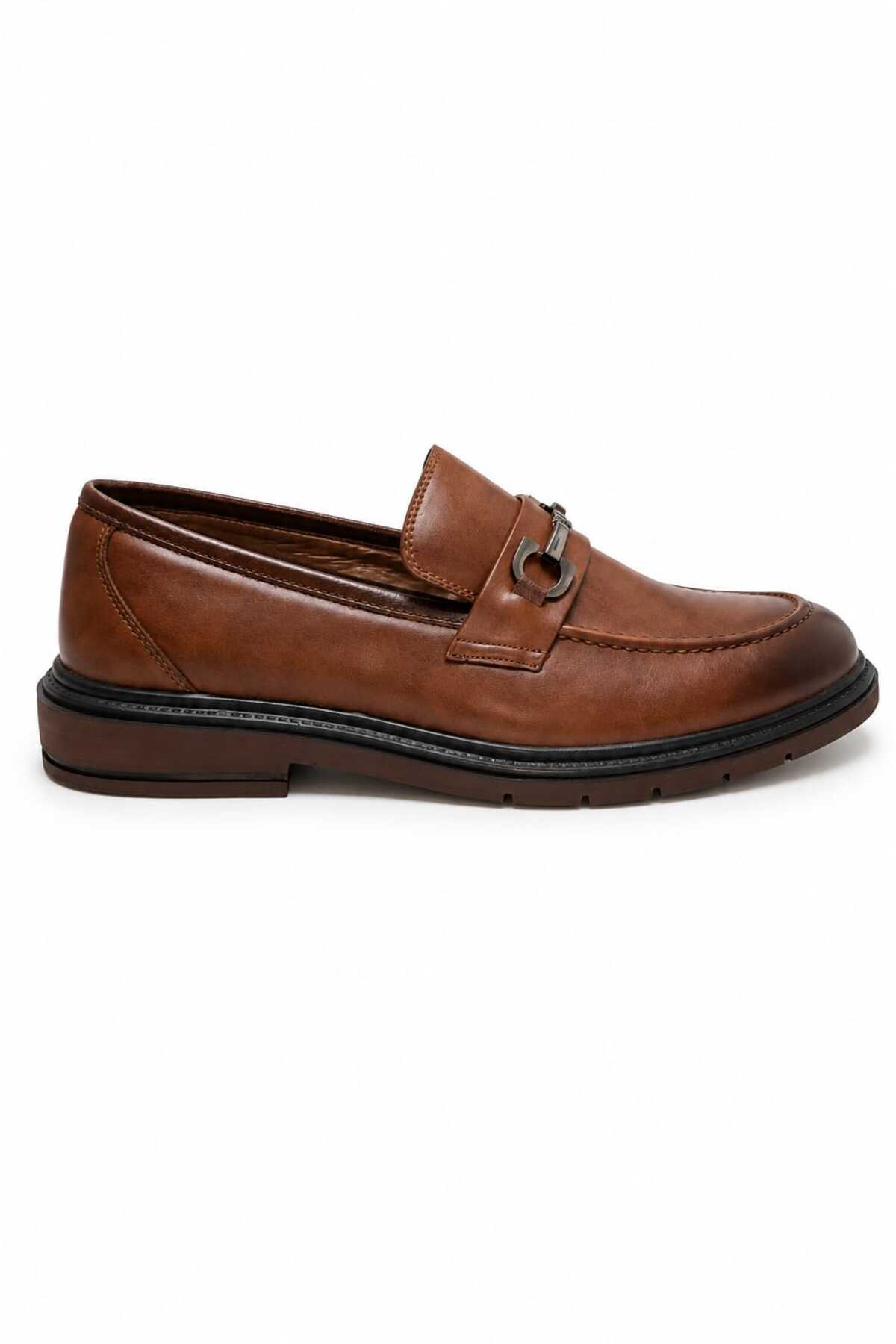 KİNGLE Erkek Günlük & Klasik Metal Aksesuarlı Loafer Ayakkabı, Taba Kahve 1147 görsel 4