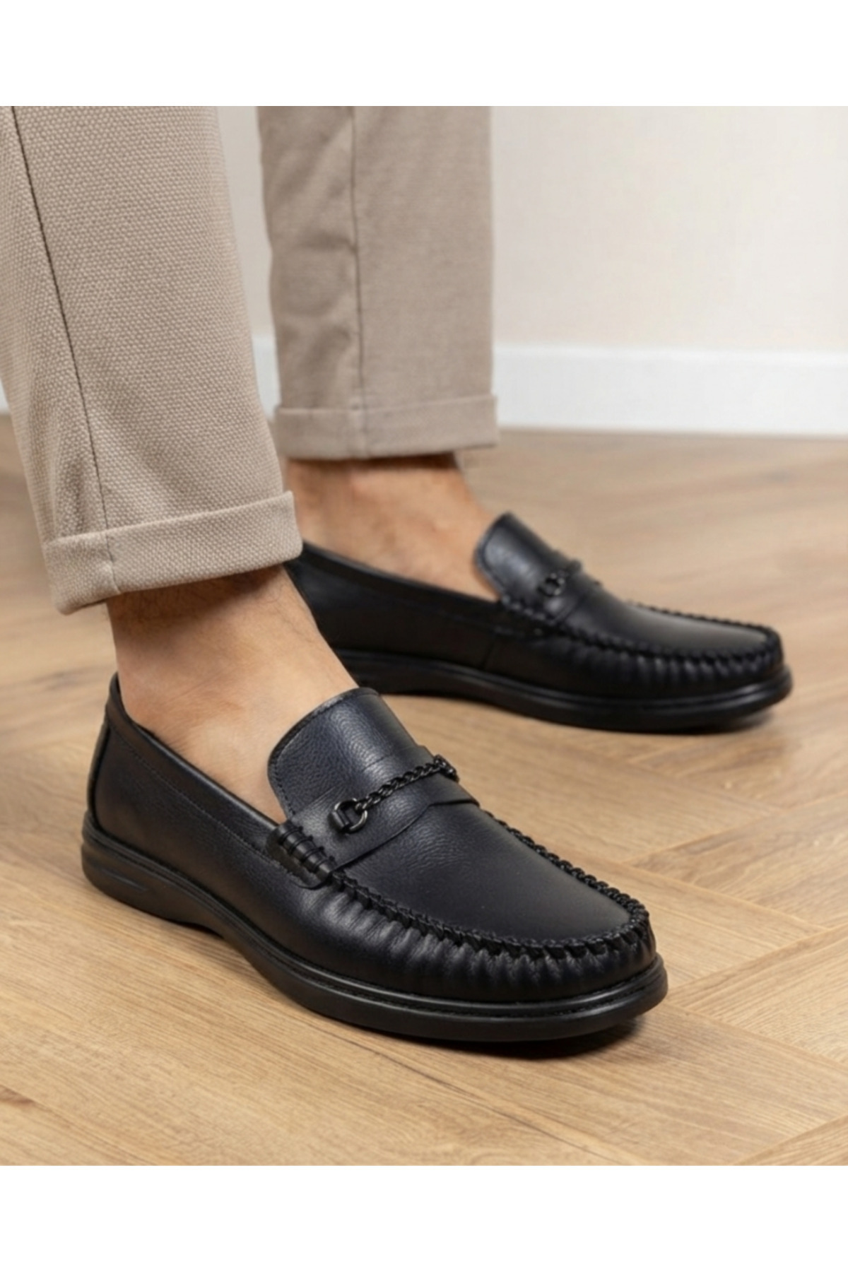 Enes Ayakkabıcılık Erkek Zincir Detaylı Rahat Taban Günlük Klasik Loafer Ayakkabı