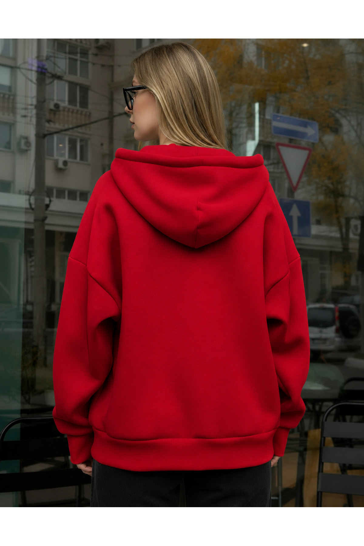 YAKAMEL KADIN OVERSİZE KAPÜŞONLU FERMUARLI HIRKA SWEATSHIRT görsel 3