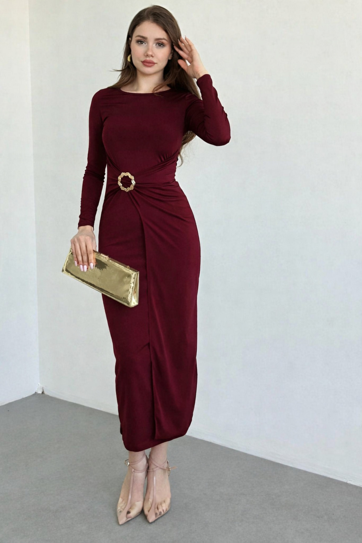 Nika Fashion MELONİ Aksesuarlı Sandy Elbise görsel 3