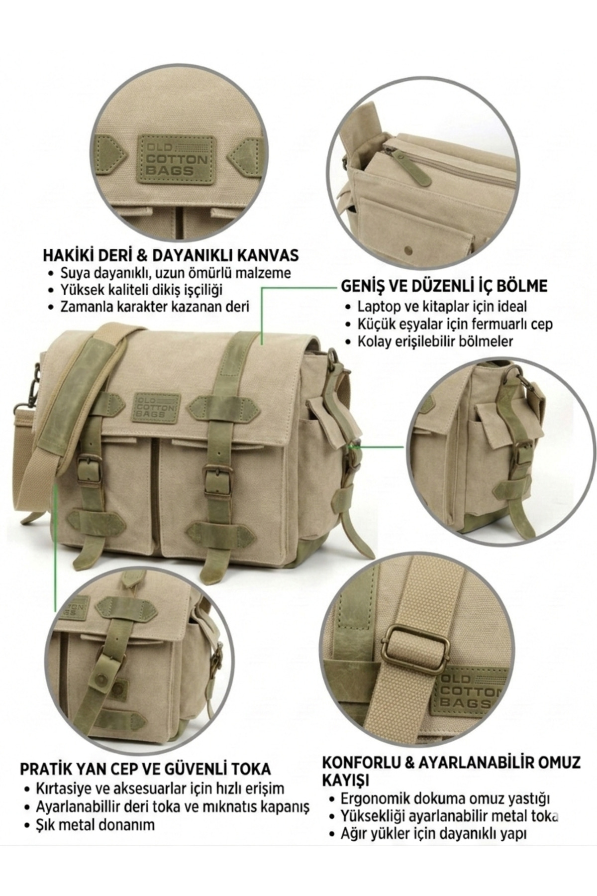 old cotton cargo Büyük Boy Messenger Postacı Çanta mumulu Kanvas görsel 2