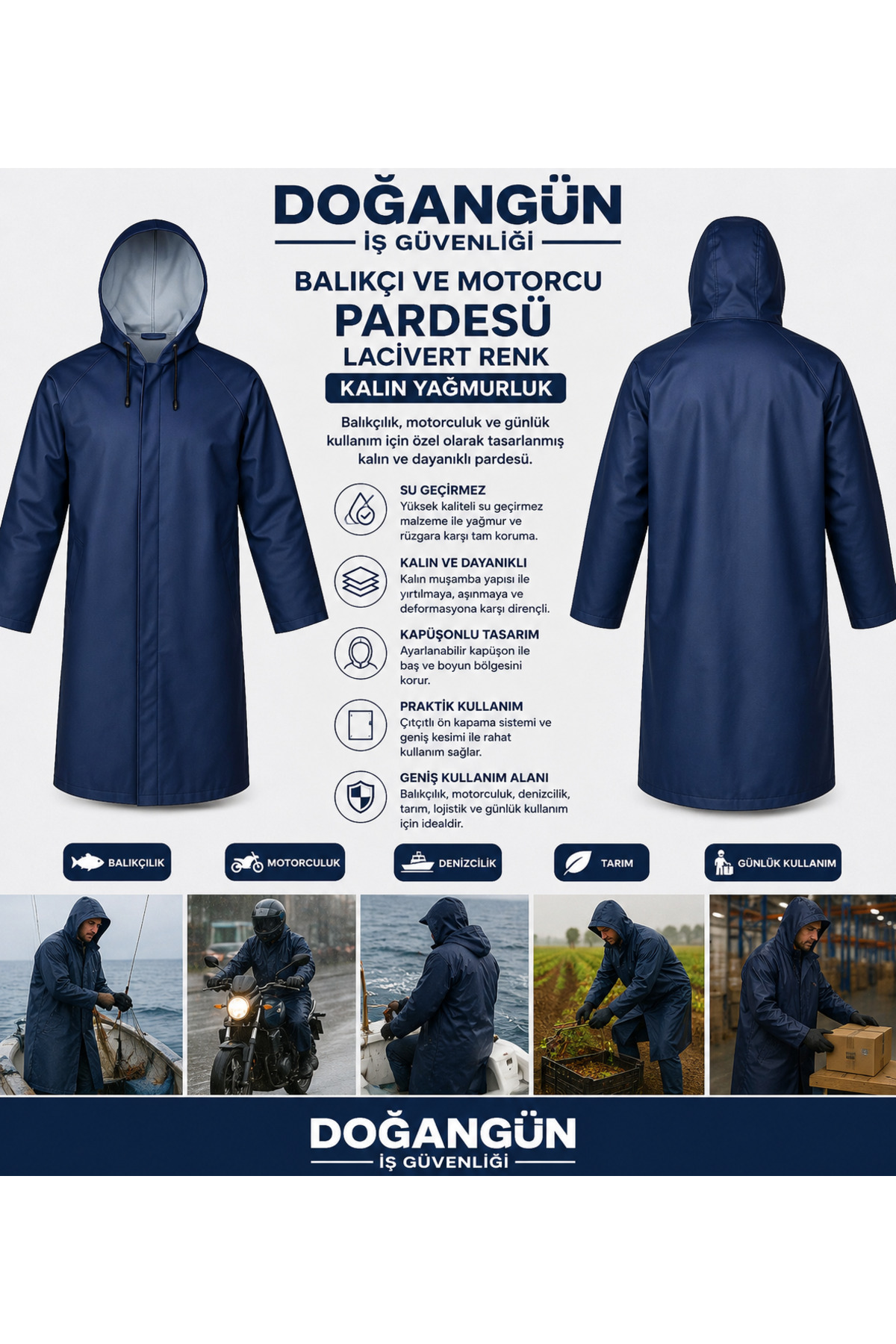 ÖzAnıl BALIKÇI VE MOTORCU PARDESÜ LACİVERT YAĞMURLUK KALIN