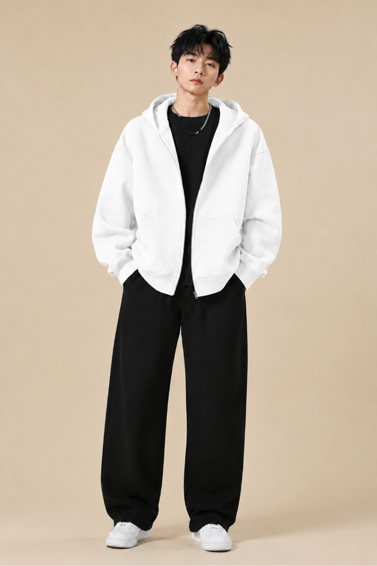 Boi Desensiz Sweatshirt Fermuarlı Hırka - Siyah Oversize Cepli Kışlık Kapüşonlu